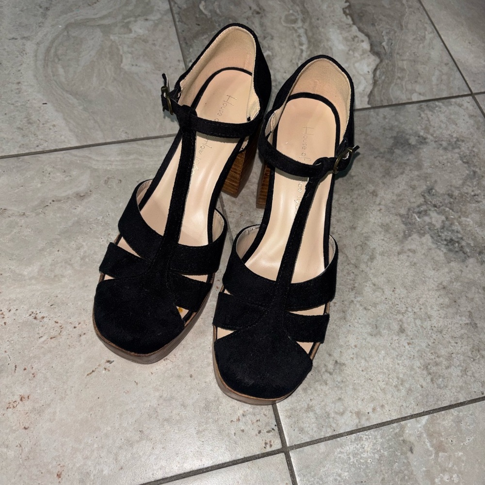 House of Harlow Suede T-Strap Platform Heels